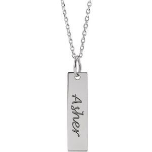 14k White Gold Vertical Bar Necklace, 20 Inch